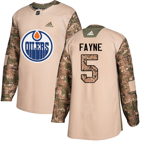 Adidas Oilers #5 Mark Fayne Camo Authentic Veterans Day Stitched NHL Jersey